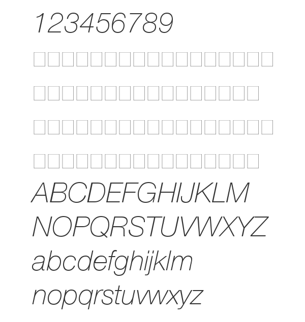 Скачать шрифт HelveticaNeue LT 35 Thin Italic